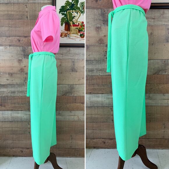 Vintage 1970s MOD Mint Green Pull On Wide Leg Trouser Polyester Pants Sz Medium - Picture 3 of 7